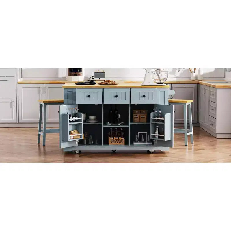 Isola da cucina rustica con presa di corrente, carrello da cucina su ruote con ripiano interno, anta a ribalta, portaspezie