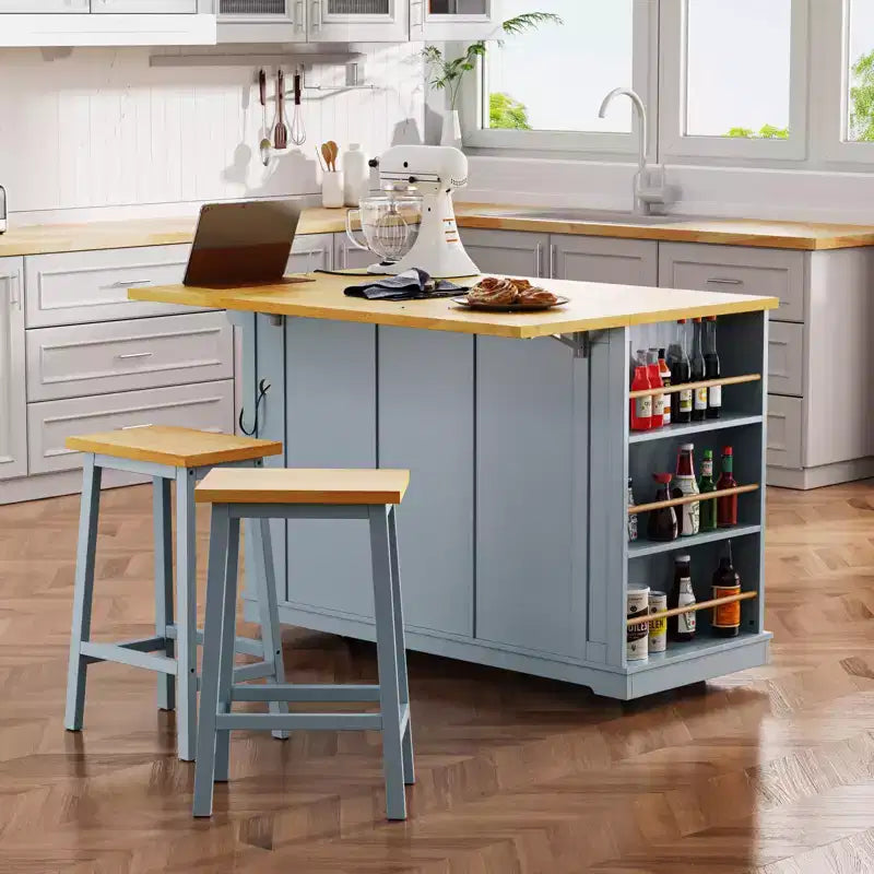 Isola da cucina rustica con presa di corrente, carrello da cucina su ruote con ripiano interno, anta a ribalta, portaspezie