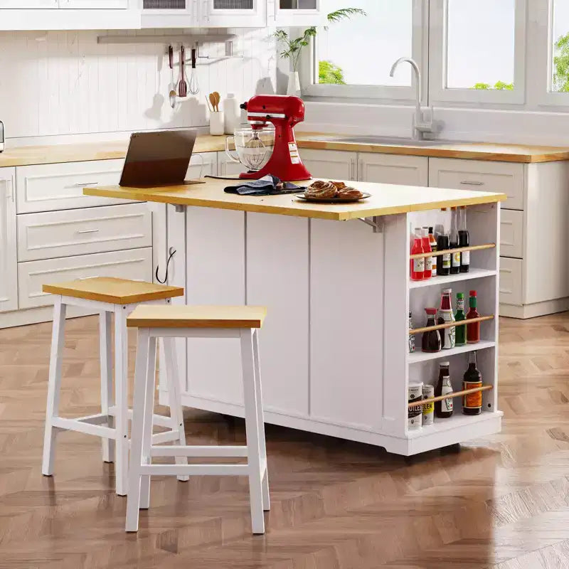 Isola da cucina rustica con presa di corrente, carrello da cucina su ruote con ripiano interno, anta a ribalta, portaspezie