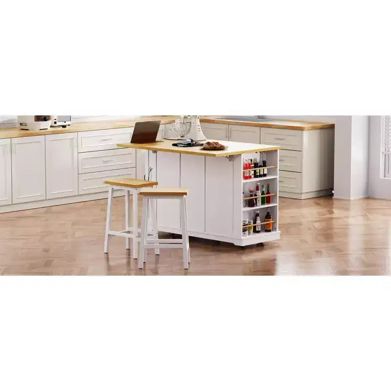 Isola da cucina rustica con presa di corrente, carrello da cucina su ruote con ripiano interno, anta a ribalta, portaspezie