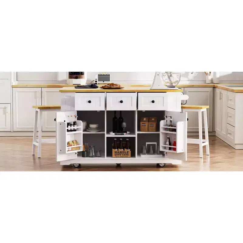 Isola da cucina rustica con presa di corrente, carrello da cucina su ruote con ripiano interno, anta a ribalta, portaspezie