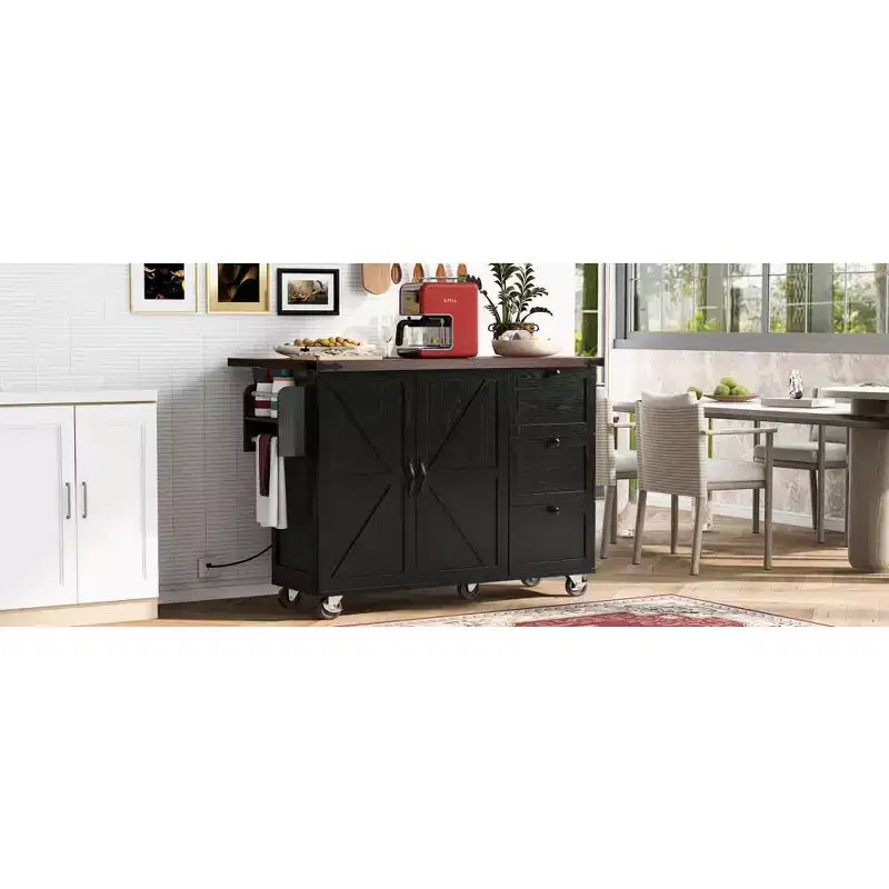 Isola da cucina rustica con presa di corrente, carrello da cucina su ruote con ripiano interno, anta a ribalta, portaspezie