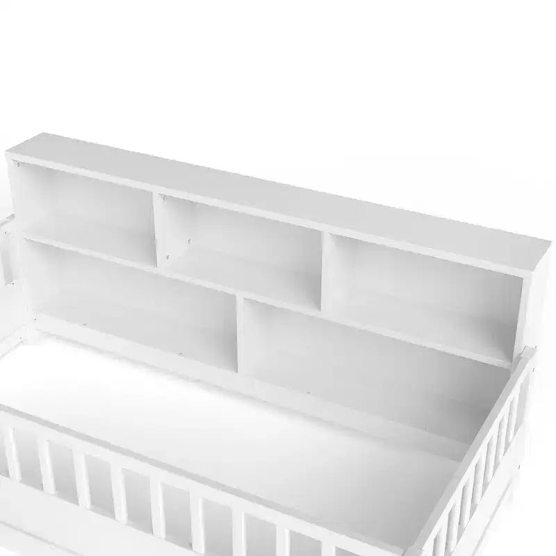 Letto a pavimento Montessori in legno con sponde a griglia da 54,4 cm e 5 ripiani portaoggetti, struttura letto per bambini da camera da letto
