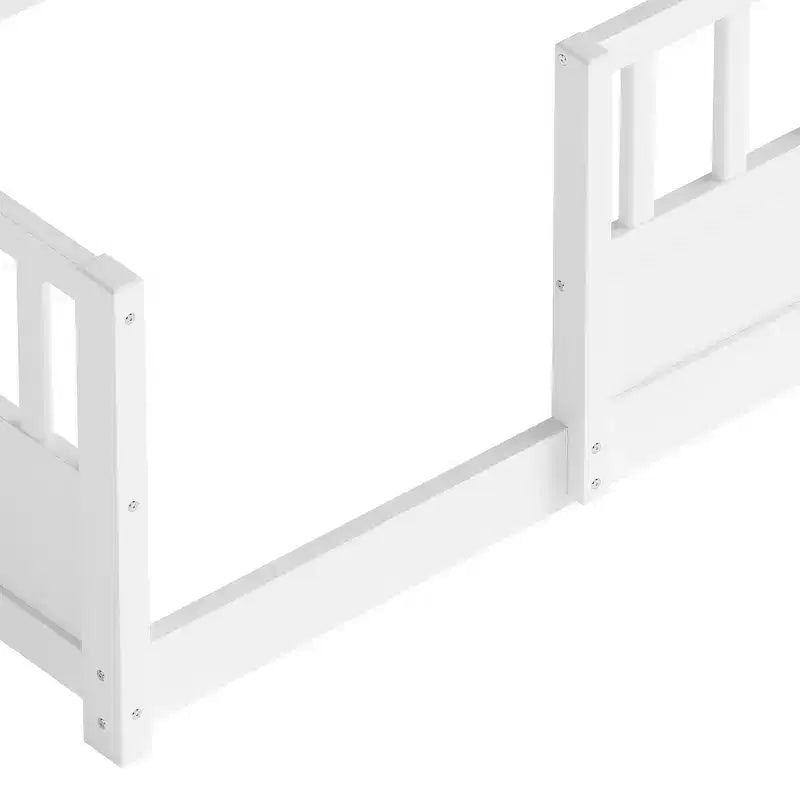 Letto a pavimento Montessori in legno con sponde a griglia da 54,4 cm e 5 ripiani portaoggetti, struttura letto per bambini da camera da letto