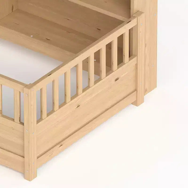 Letto a pavimento Montessori in legno con sponde a griglia da 54,4 cm e 5 ripiani portaoggetti, struttura letto per bambini da camera da letto