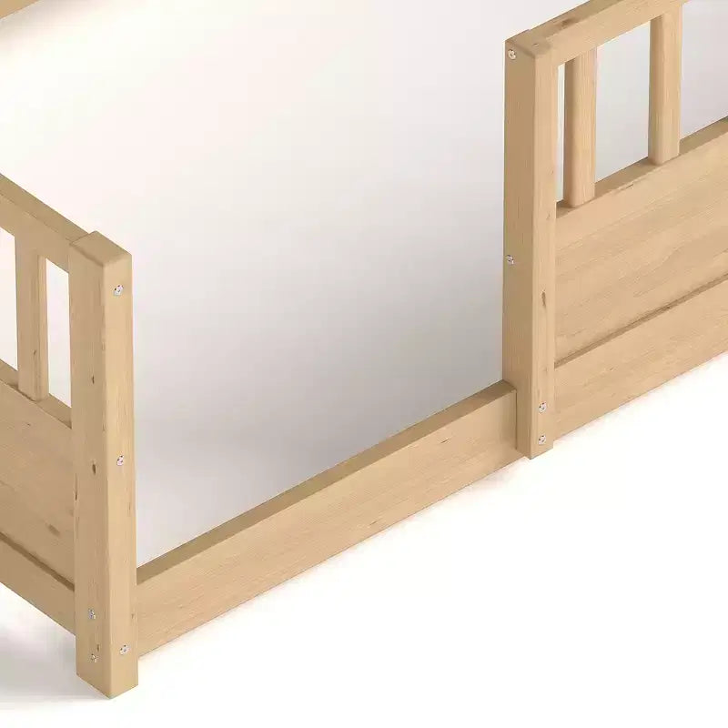 Letto a pavimento Montessori in legno con sponde a griglia da 54,4 cm e 5 ripiani portaoggetti, struttura letto per bambini da camera da letto