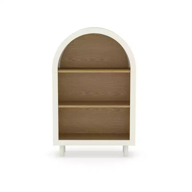 Libreria ad Arco con Armadietto e 3 Ripiani, Scaffale in Legno con Venature per Soggiorno Camera da Letto Bianco