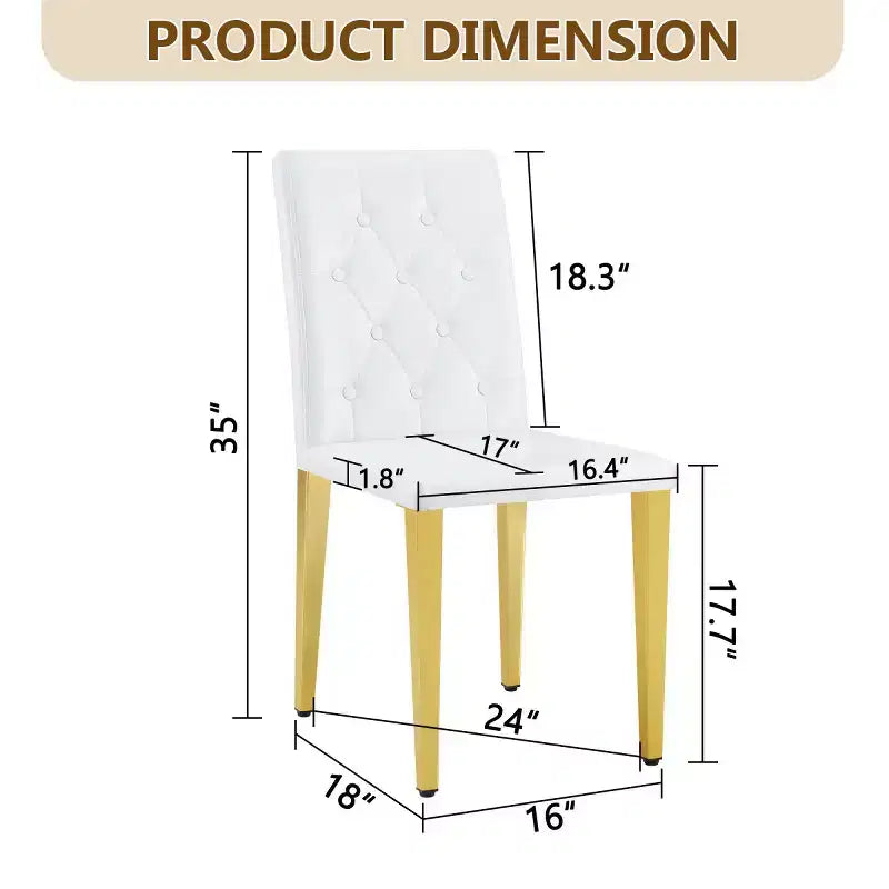 Set di 2 sedie da pranzo moderne con rivestimento in PU e gambe in metallo dorato, sedie lussuose senza braccioli per cucina o sala da pranzo