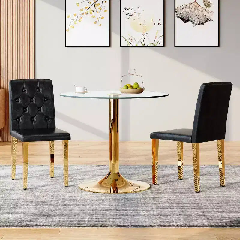 Set di 2 sedie da pranzo moderne con rivestimento in PU e gambe in metallo dorato, sedie lussuose senza braccioli per cucina o sala da pranzo