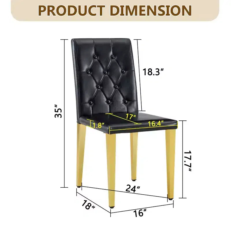 Set di 2 sedie da pranzo moderne con rivestimento in PU e gambe in metallo dorato, sedie lussuose senza braccioli per cucina o sala da pranzo