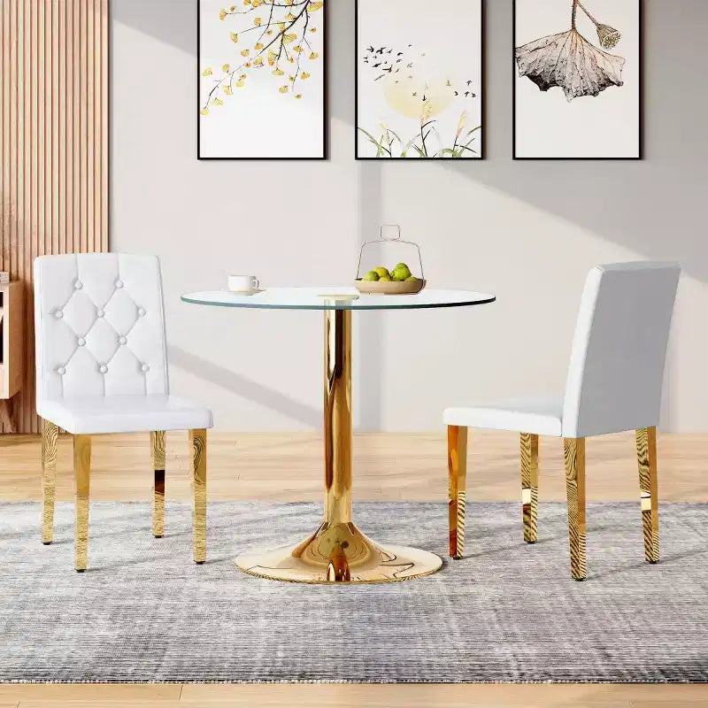 Set di 2 sedie da pranzo moderne con rivestimento in PU e gambe in metallo dorato, sedie lussuose senza braccioli per cucina o sala da pranzo