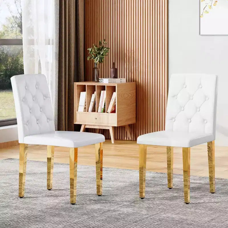 Set di 2 sedie da pranzo moderne con rivestimento in PU e gambe in metallo dorato, sedie lussuose senza braccioli per cucina o sala da pranzo