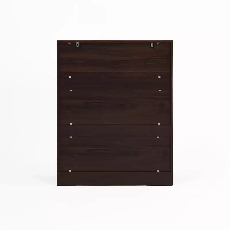 Scarpiera autoportante in legno a quattro ripiani con un cassetto, ante a battente bianche e ripiani regolabili. Ideale per l'ingresso. Noce