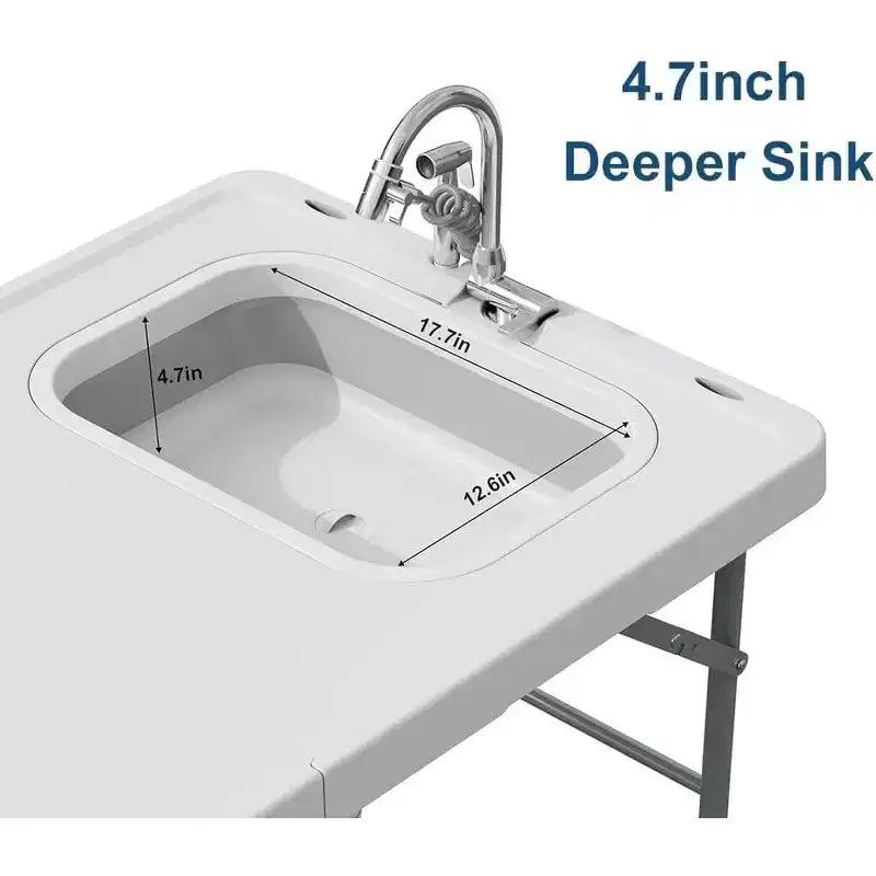 Tavolo pieghevole per pulizia pesce con lavello e attacco tubo, 50" tavolo lavello portatile da esterno per pesca, caccia, camper, giardino