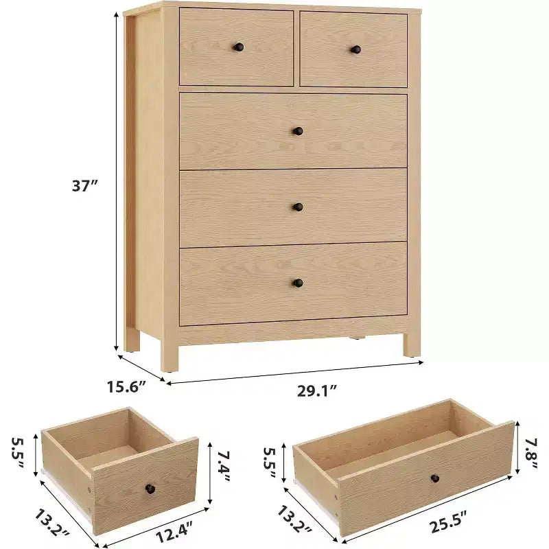 Comò in Legno con Finitura Naturale, Cassettiera Moderna per Camera da Letto, Cameretta e Corridoio