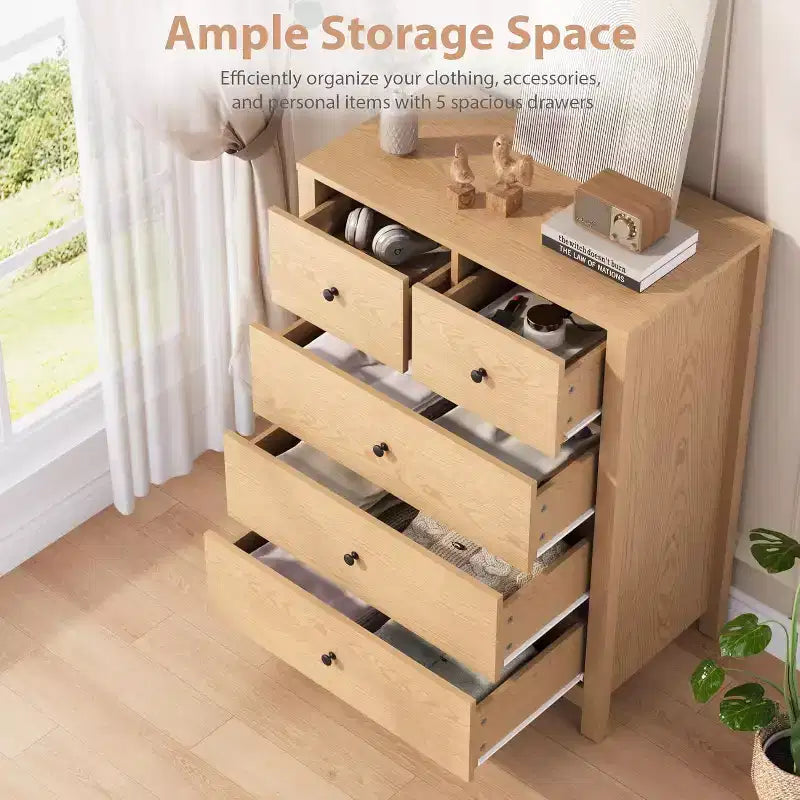 Comò in Legno con Finitura Naturale, Cassettiera Moderna per Camera da Letto, Cameretta e Corridoio