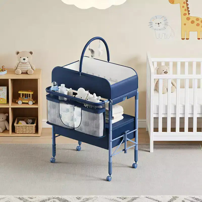 Fasciatoio Pieghevole Portatile con Materassino Impermeabile, Stazione Regolabile in Altezza con Cassetti Portaoggetti, Organizer Mobile per Neonati e Bambini
