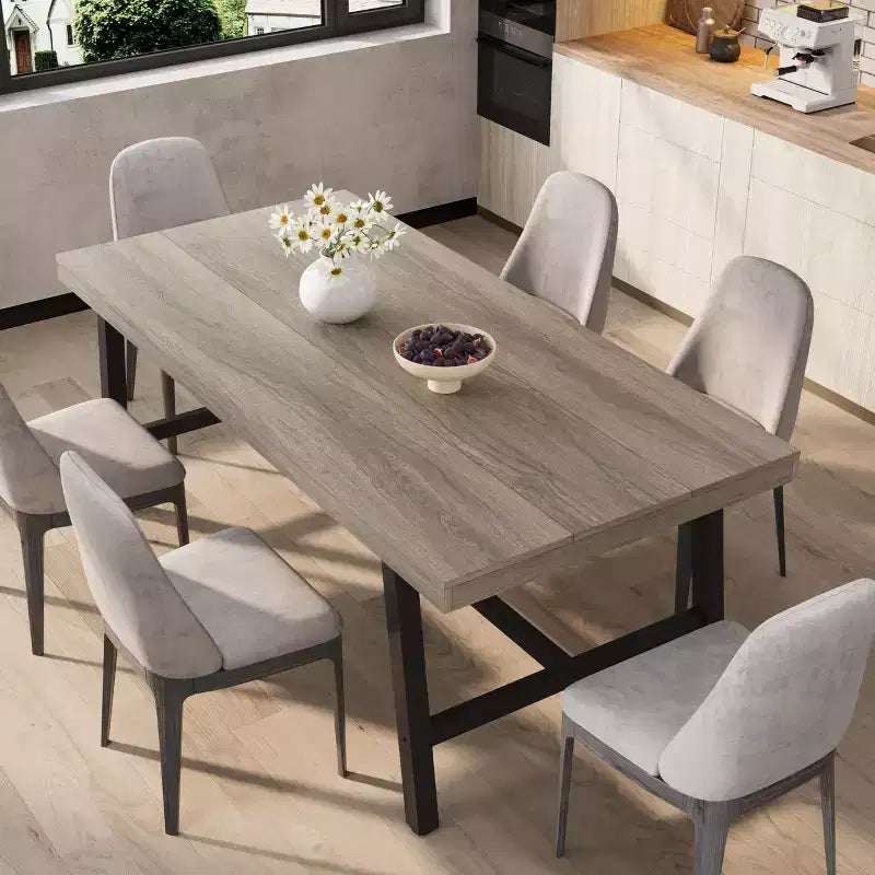 Tavolo da pranzo rettangolare da 152 cm per 6-8 persone, tavolo da pranzo grande e lungo con piano in legno rustico, struttura robusta in metallo, stile industriale moderno
