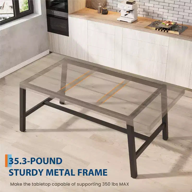 Tavolo da pranzo rettangolare da 152 cm per 6-8 persone, tavolo da pranzo grande e lungo con piano in legno rustico, struttura robusta in metallo, stile industriale moderno