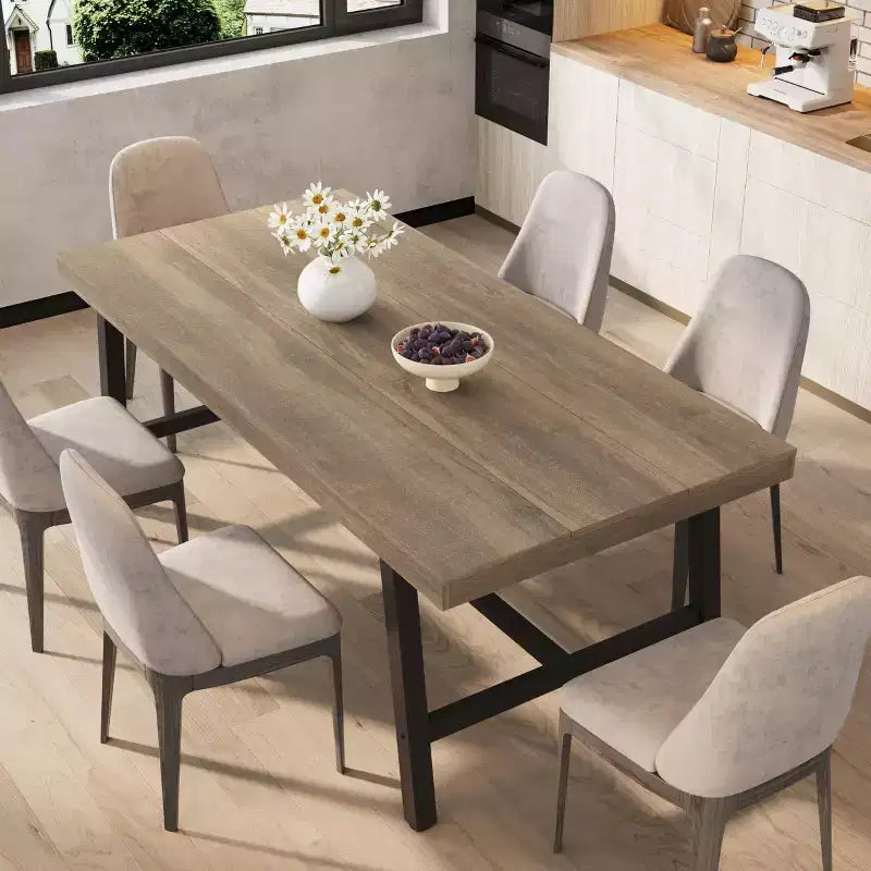 Tavolo da pranzo rettangolare da 152 cm per 6-8 persone, tavolo da pranzo grande e lungo con piano in legno rustico, struttura robusta in metallo, stile industriale moderno
