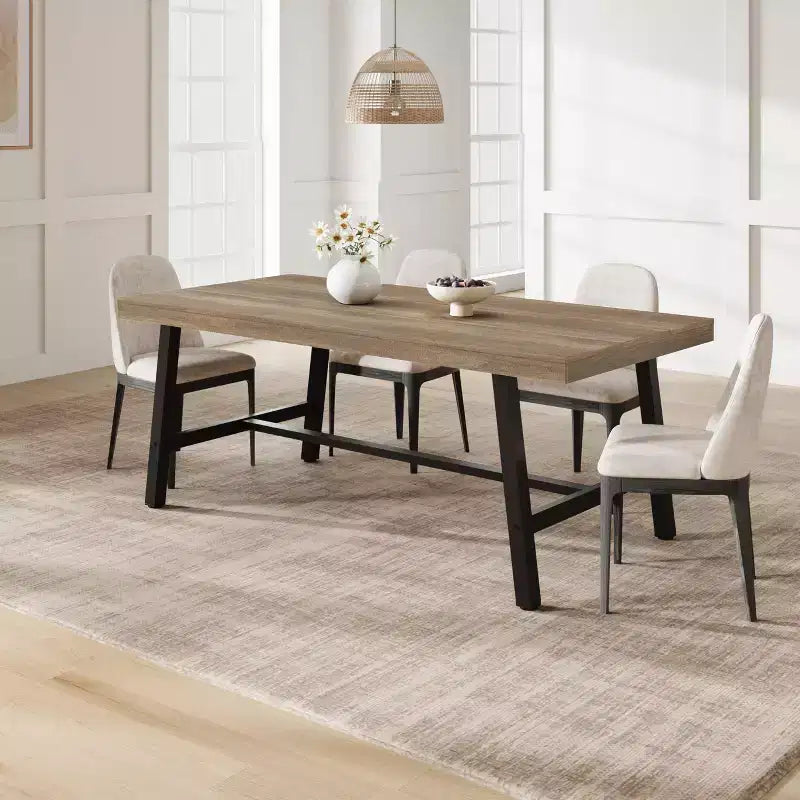 Tavolo da pranzo rettangolare da 152 cm per 6-8 persone, tavolo da pranzo grande e lungo con piano in legno rustico, struttura robusta in metallo, stile industriale moderno