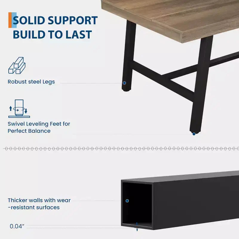 Tavolo da pranzo rettangolare da 152 cm per 6-8 persone, tavolo da pranzo grande e lungo con piano in legno rustico, struttura robusta in metallo, stile industriale moderno