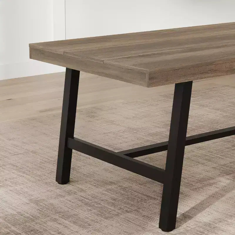 Tavolo da pranzo rettangolare da 152 cm per 6-8 persone, tavolo da pranzo grande e lungo con piano in legno rustico, struttura robusta in metallo, stile industriale moderno