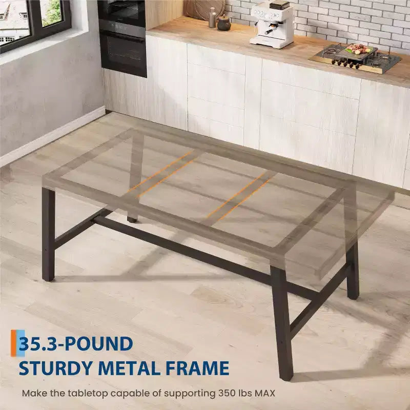 Tavolo da pranzo rettangolare da 152 cm per 6-8 persone, tavolo da pranzo grande e lungo con piano in legno rustico, struttura robusta in metallo, stile industriale moderno
