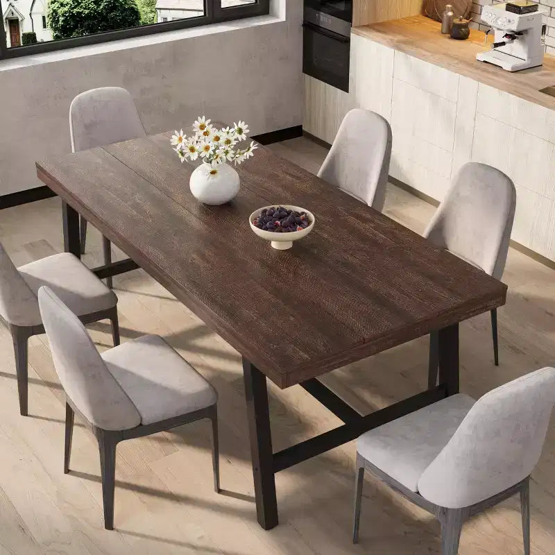 Tavolo da pranzo rettangolare da 152 cm per 6-8 persone, tavolo da pranzo grande e lungo con piano in legno rustico, struttura robusta in metallo, stile industriale moderno