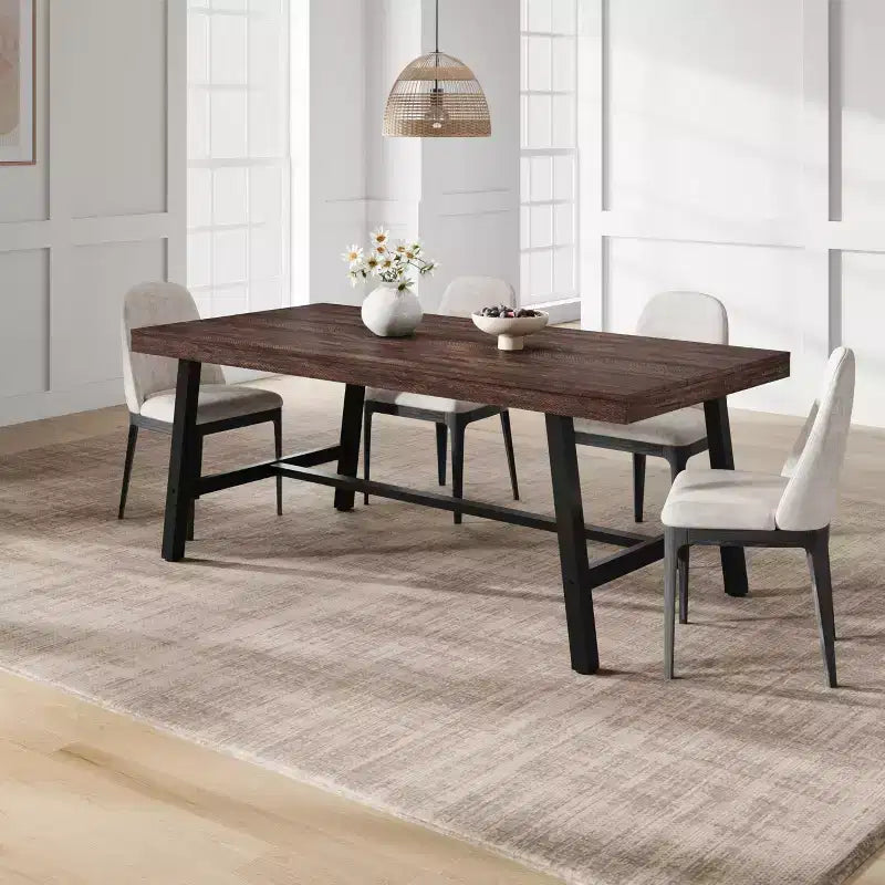 Tavolo da pranzo rettangolare da 152 cm per 6-8 persone, tavolo da pranzo grande e lungo con piano in legno rustico, struttura robusta in metallo, stile industriale moderno