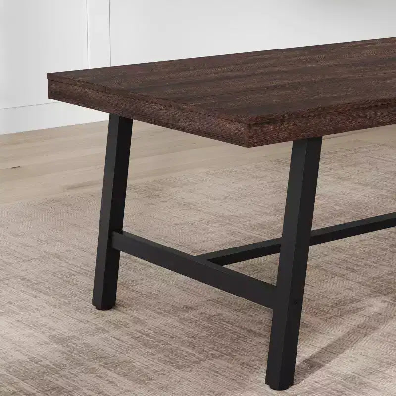 Tavolo da pranzo rettangolare da 152 cm per 6-8 persone, tavolo da pranzo grande e lungo con piano in legno rustico, struttura robusta in metallo, stile industriale moderno