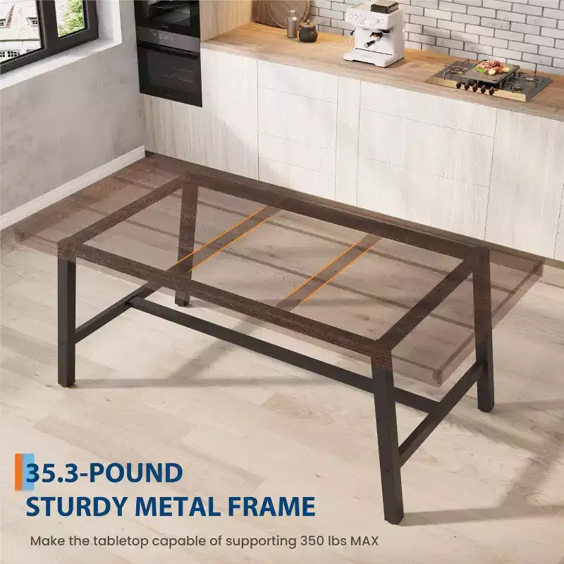 Tavolo da pranzo rettangolare da 152 cm per 6-8 persone, tavolo da pranzo grande e lungo con piano in legno rustico, struttura robusta in metallo, stile industriale moderno