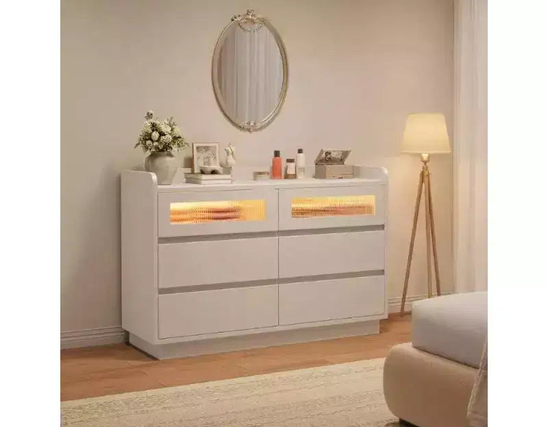 Cassettiera per camera da letto, 120 cm Comò in legno con 2 cassetti in vetro per ingresso e organizzazione