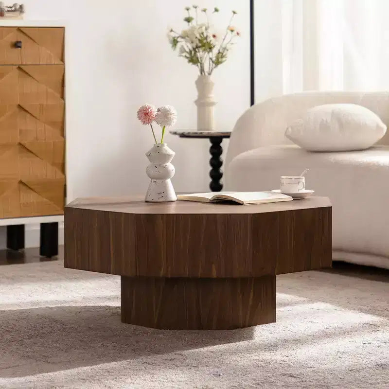 Tavolino da salotto ottagonale in noce con design vintage