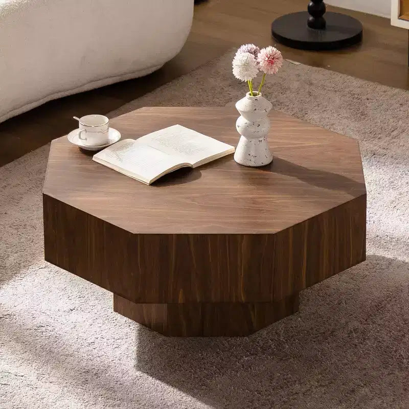 Tavolino da salotto ottagonale in noce con design vintage