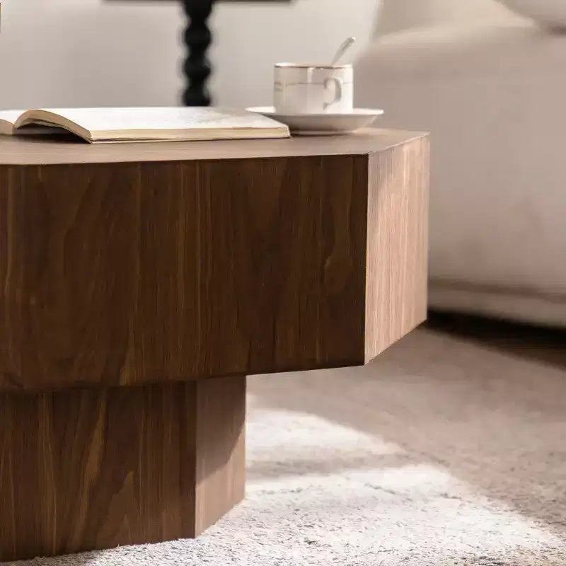 Tavolino da salotto ottagonale in noce con design vintage