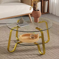 Retro Minimalist Metal Frame Coffee Table with Double Tempered Glass Layers, Size 31.5x31.5x17.7 Inches