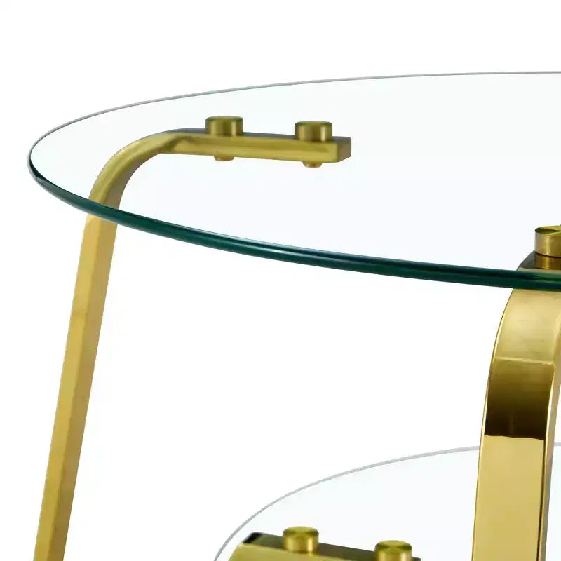 Tavolino da caffè retrò minimalista con struttura in metallo e doppio ripiano in vetro temperato, dimensioni 80x80x45 cm