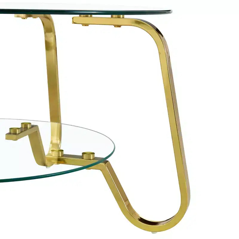 Tavolino da caffè retrò minimalista con struttura in metallo e doppio ripiano in vetro temperato, dimensioni 80x80x45 cm