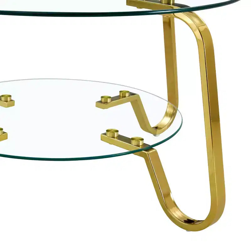 Tavolino da caffè retrò minimalista con struttura in metallo e doppio ripiano in vetro temperato, dimensioni 80x80x45 cm