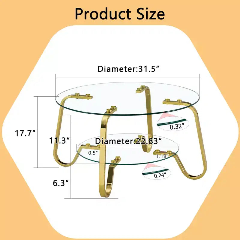 Tavolino da caffè retrò minimalista con struttura in metallo e doppio ripiano in vetro temperato, dimensioni 80x80x45 cm