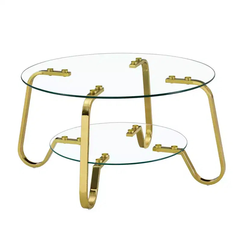 Tavolino da caffè retrò minimalista con struttura in metallo e doppio ripiano in vetro temperato, dimensioni 80x80x45 cm