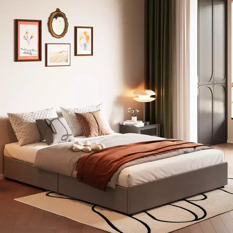 Struttura letto con 4 cassettiTessuto imbottito, facile da montare