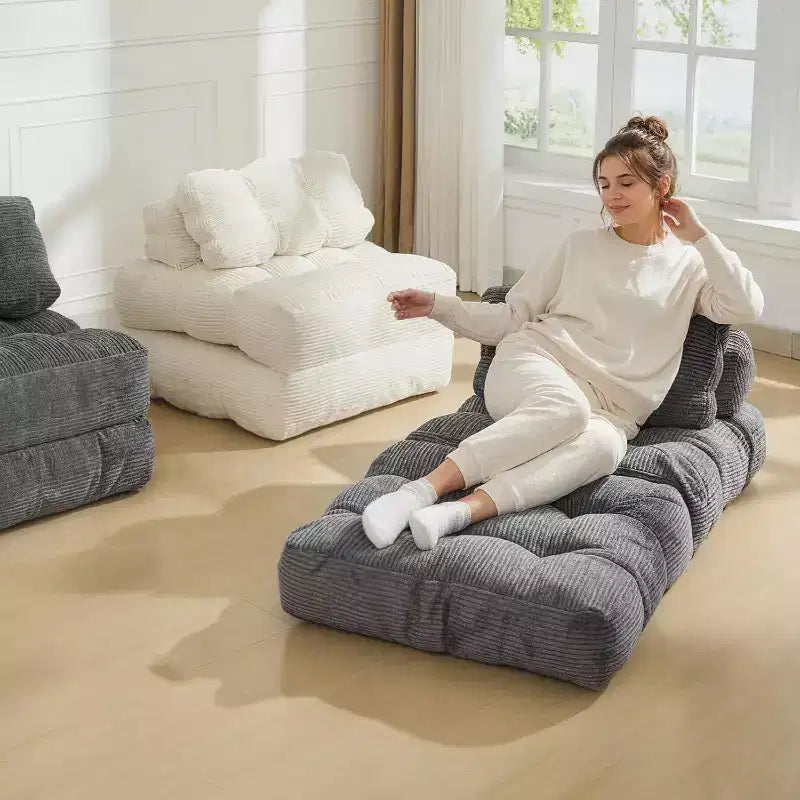Divano letto convertibile multifunzionale 3 in 1 - Tessuto in velluto a coste trapuntato con bottoni, passo 10 mm, divano letto pieghevole con cuscini, materasso confortevole