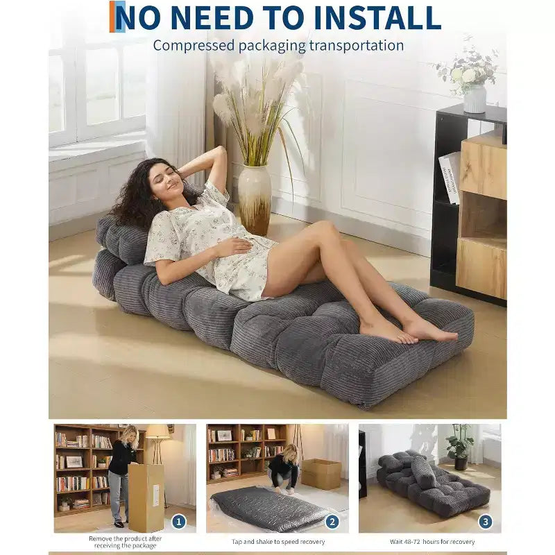 Divano letto convertibile multifunzionale 3 in 1 - Tessuto in velluto a coste trapuntato con bottoni, passo 10 mm, divano letto pieghevole con cuscini, materasso confortevole