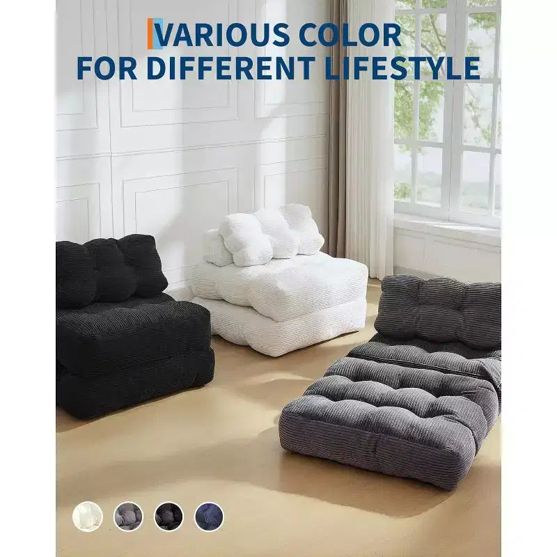 Divano letto convertibile multifunzionale 3 in 1 - Tessuto in velluto a coste trapuntato con bottoni, passo 10 mm, divano letto pieghevole con cuscini, materasso confortevole