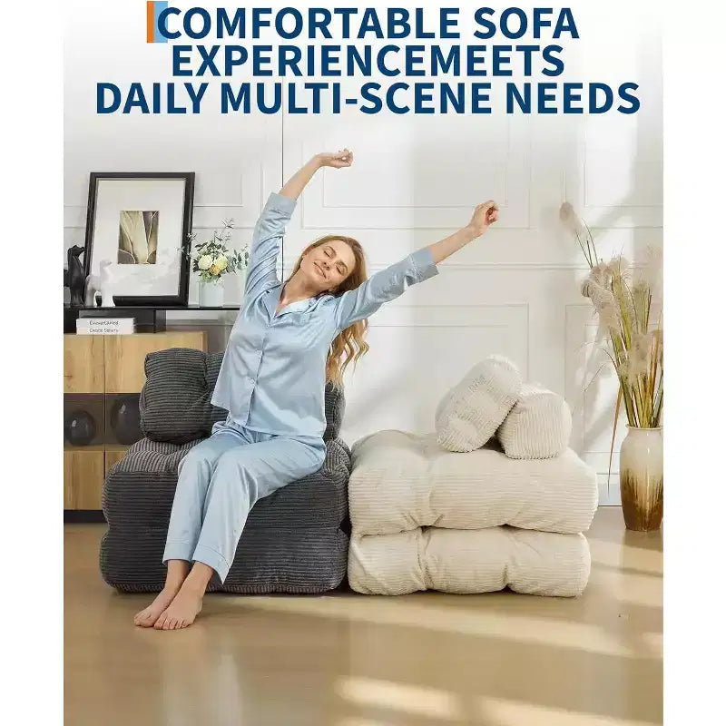 Divano letto convertibile multifunzionale 3 in 1 - Tessuto in velluto a coste trapuntato con bottoni, passo 10 mm, divano letto pieghevole con cuscini, materasso confortevole