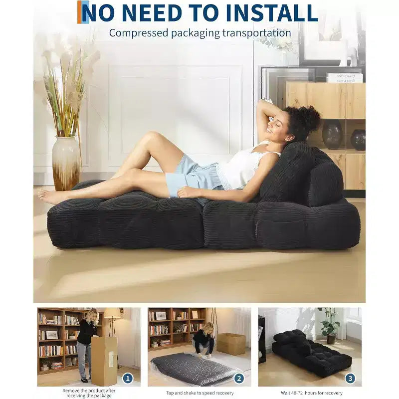 Divano letto convertibile multifunzionale 3 in 1 - Tessuto in velluto a coste trapuntato con bottoni, passo 10 mm, divano letto pieghevole con cuscini, materasso confortevole