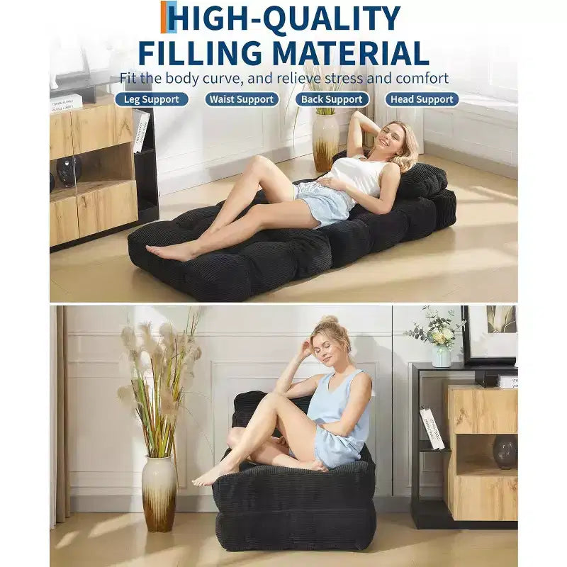 Divano letto convertibile multifunzionale 3 in 1 - Tessuto in velluto a coste trapuntato con bottoni, passo 10 mm, divano letto pieghevole con cuscini, materasso confortevole