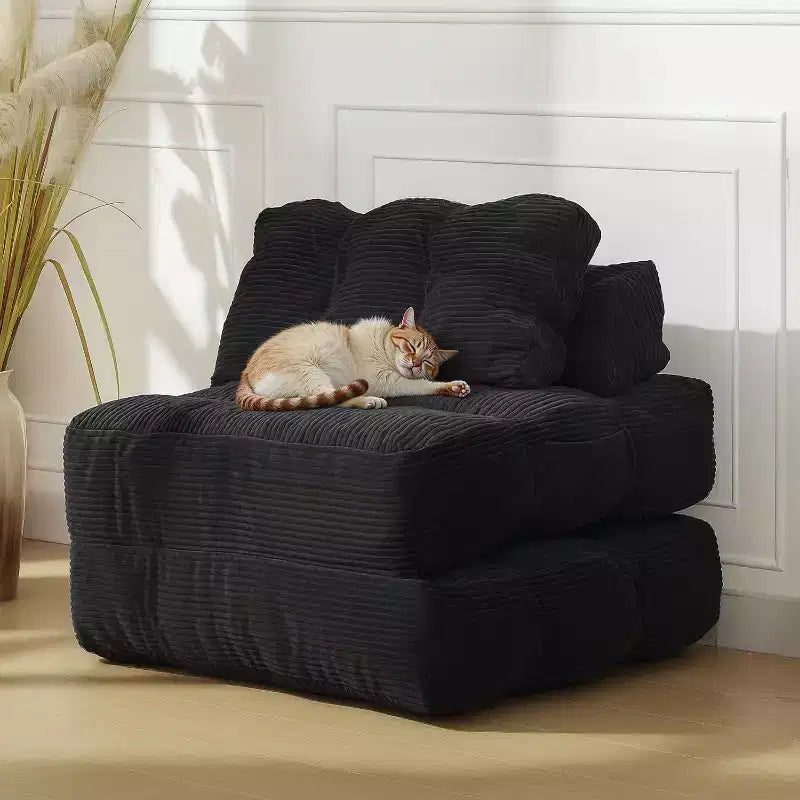 Divano letto convertibile multifunzionale 3 in 1 - Tessuto in velluto a coste trapuntato con bottoni, passo 10 mm, divano letto pieghevole con cuscini, materasso confortevole